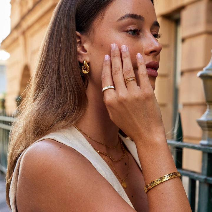 Bague ivoire perles dorée