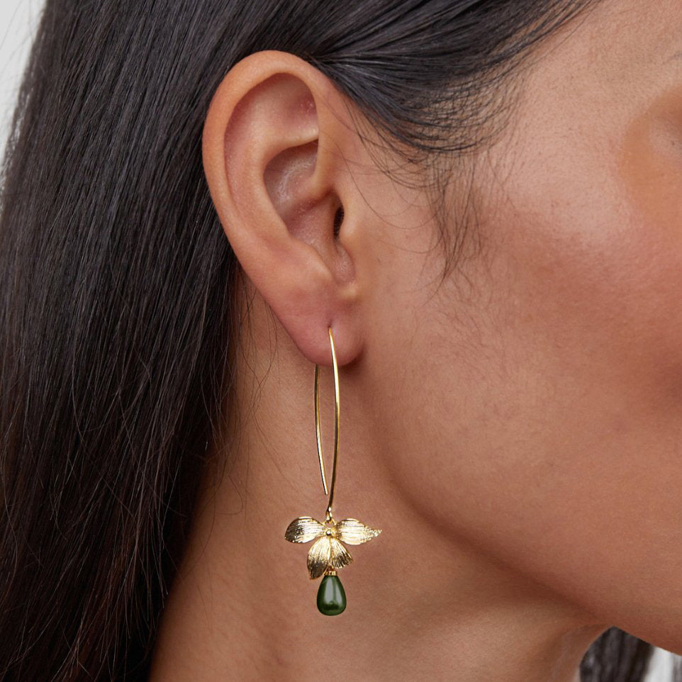 Boucles d’oreilles en perle de jade avec gouttes florales