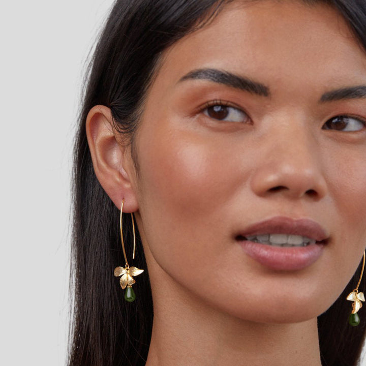 Boucles d’oreilles en perle de jade avec gouttes florales