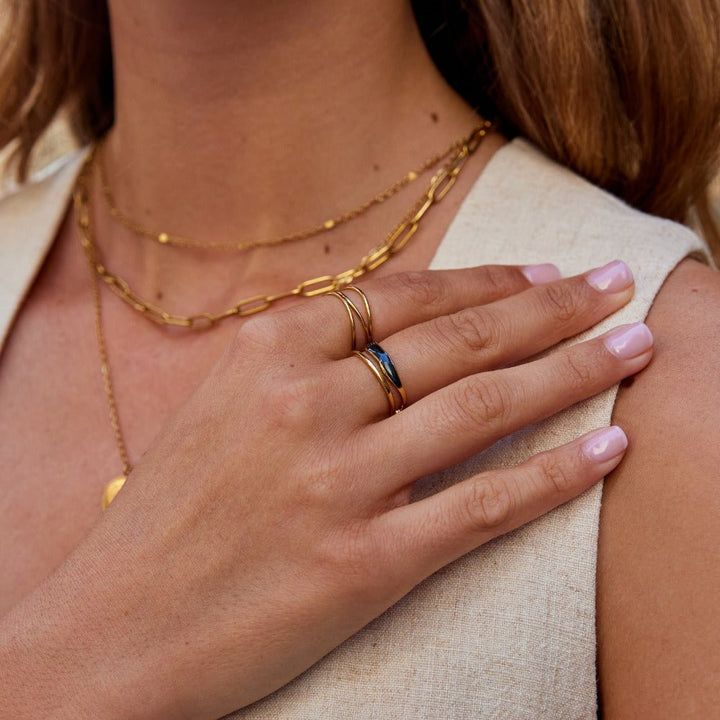 Bague texturée noire Sahara dorée
