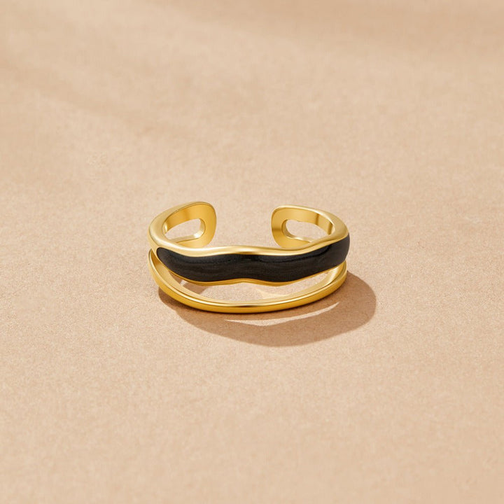 Bague texturée noire Sahara dorée