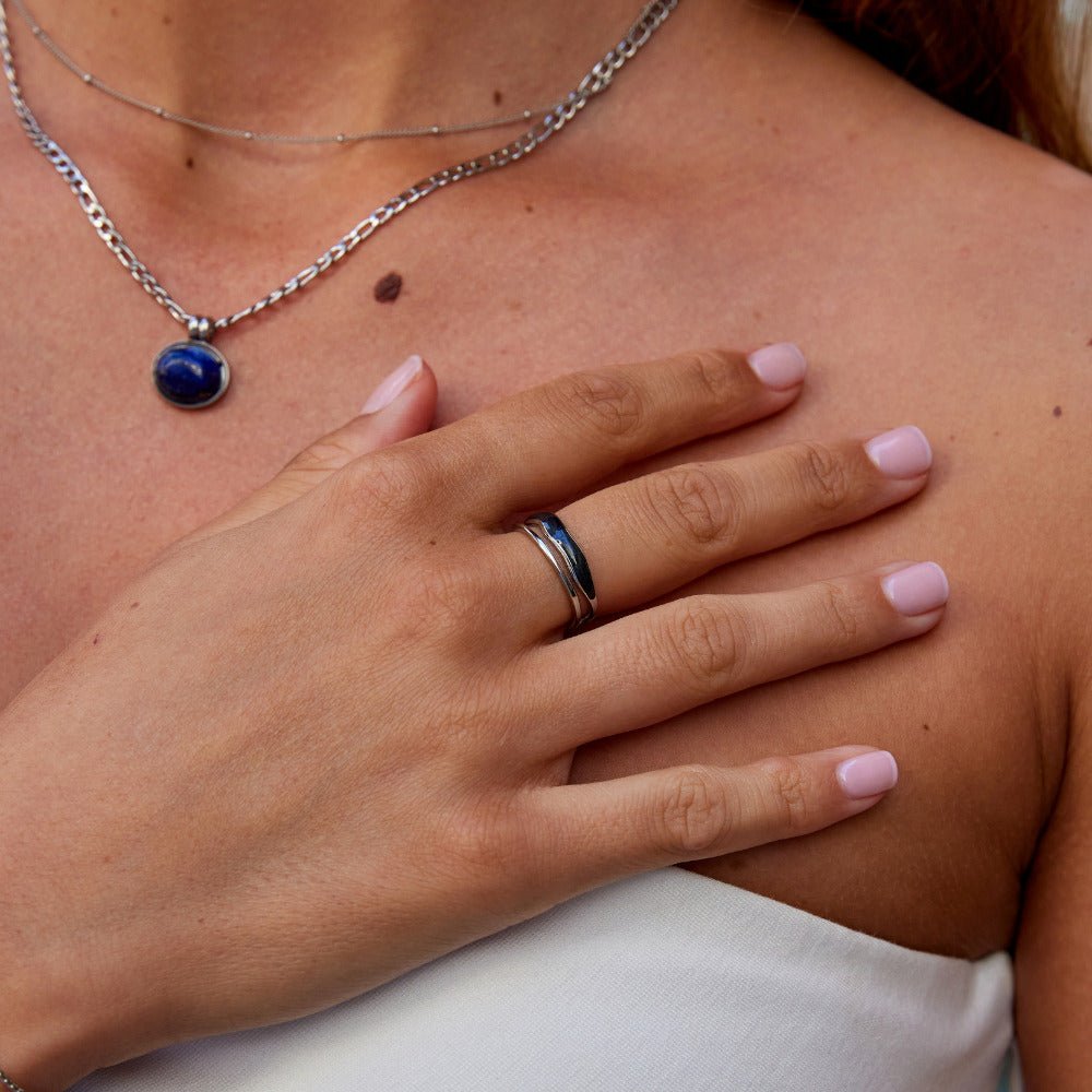 Bague multirang noire Sahara argentée