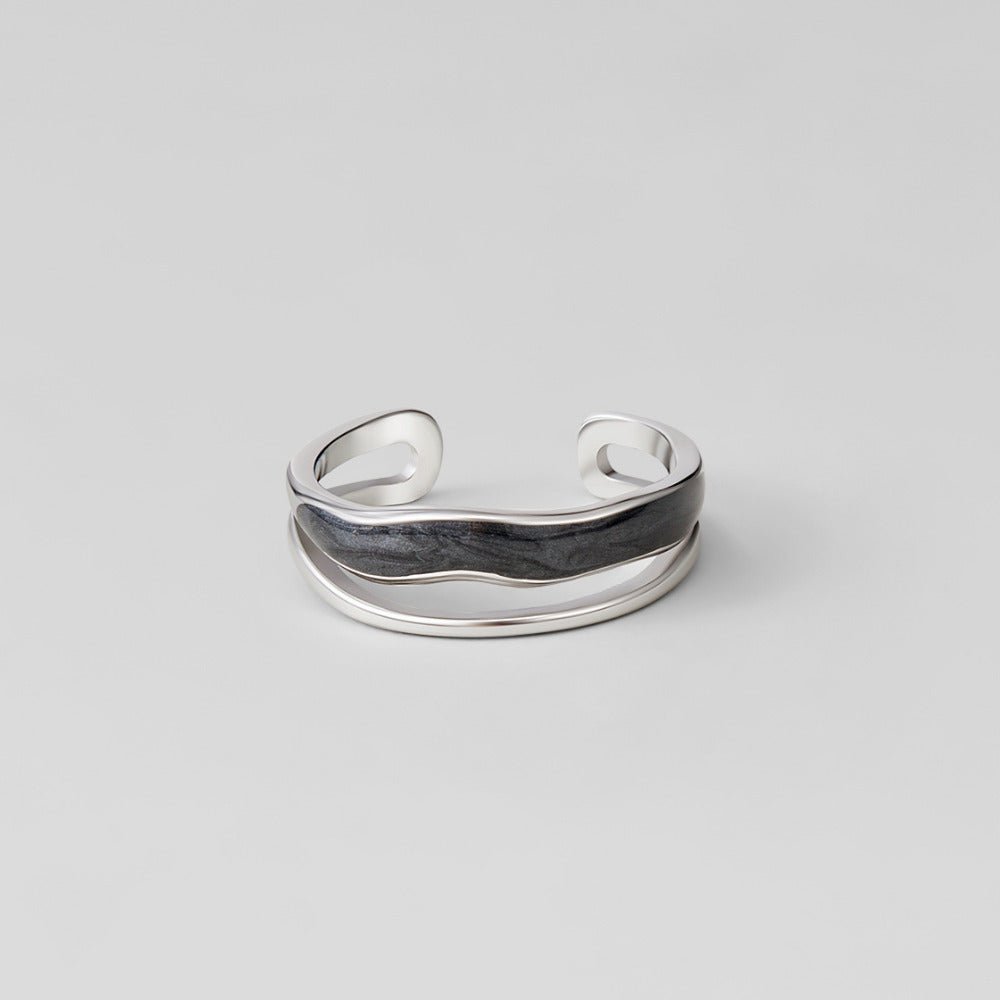 Bague multirang noire Sahara argentée