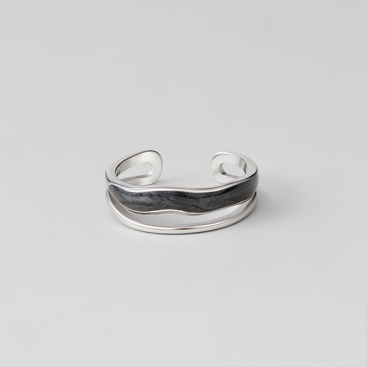 Bague multirang noire Sahara argentée