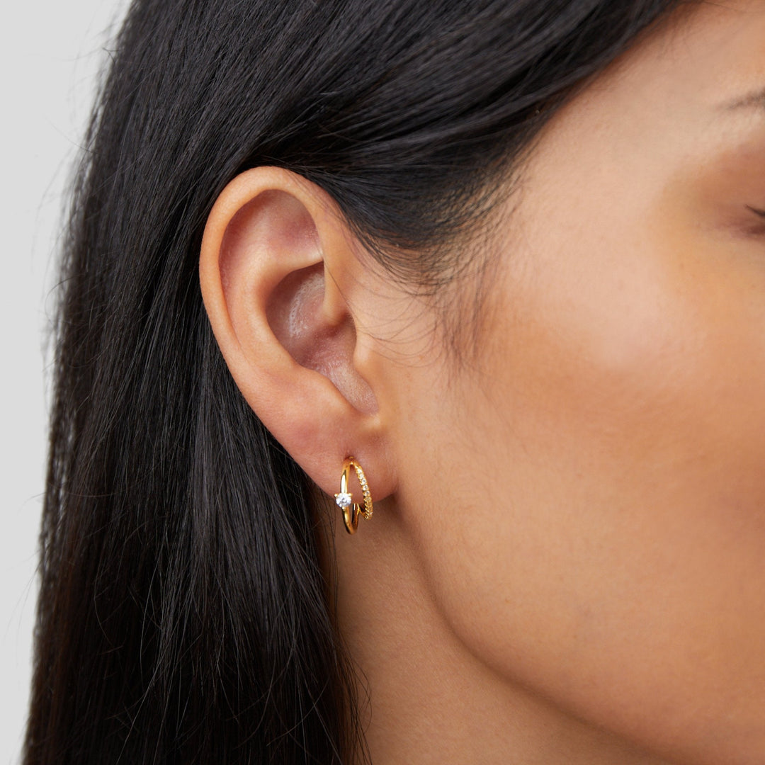 Boucles d’oreilles dorées multirangs en cristal