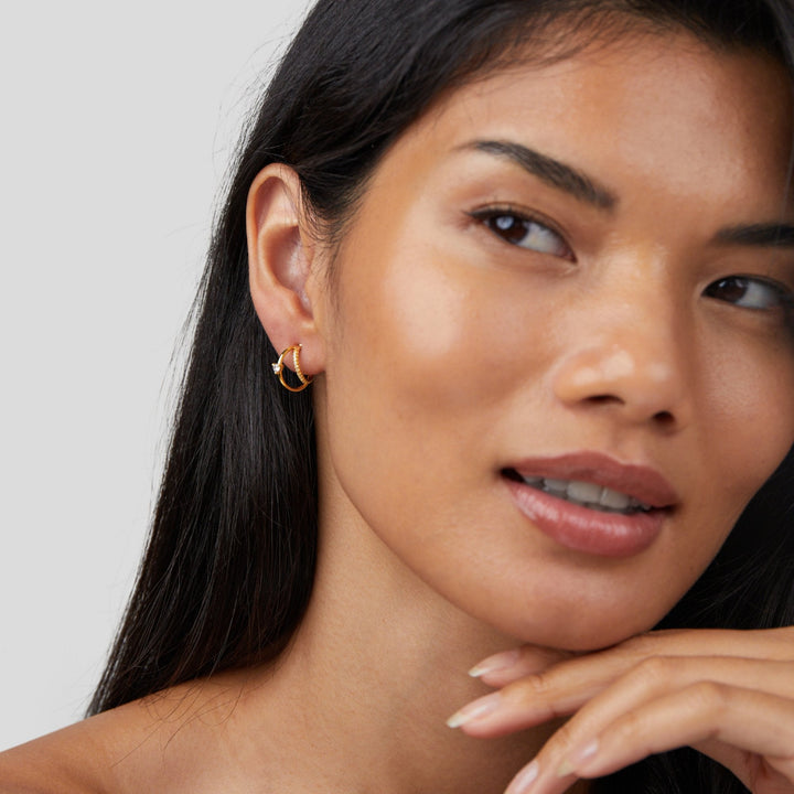 Boucles d’oreilles dorées multirangs en cristal