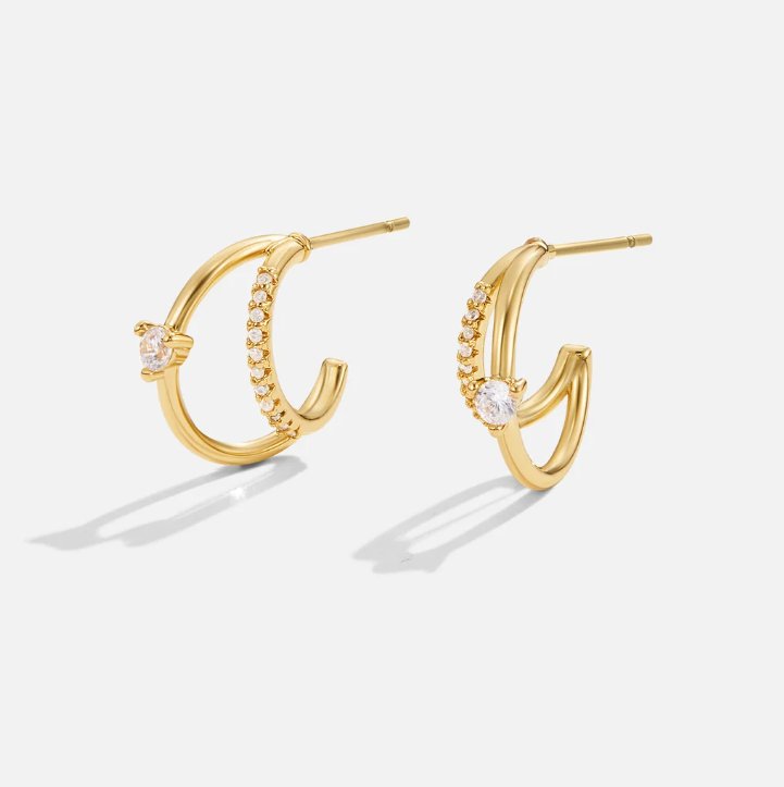 Boucles d’oreilles dorées multirangs en cristal
