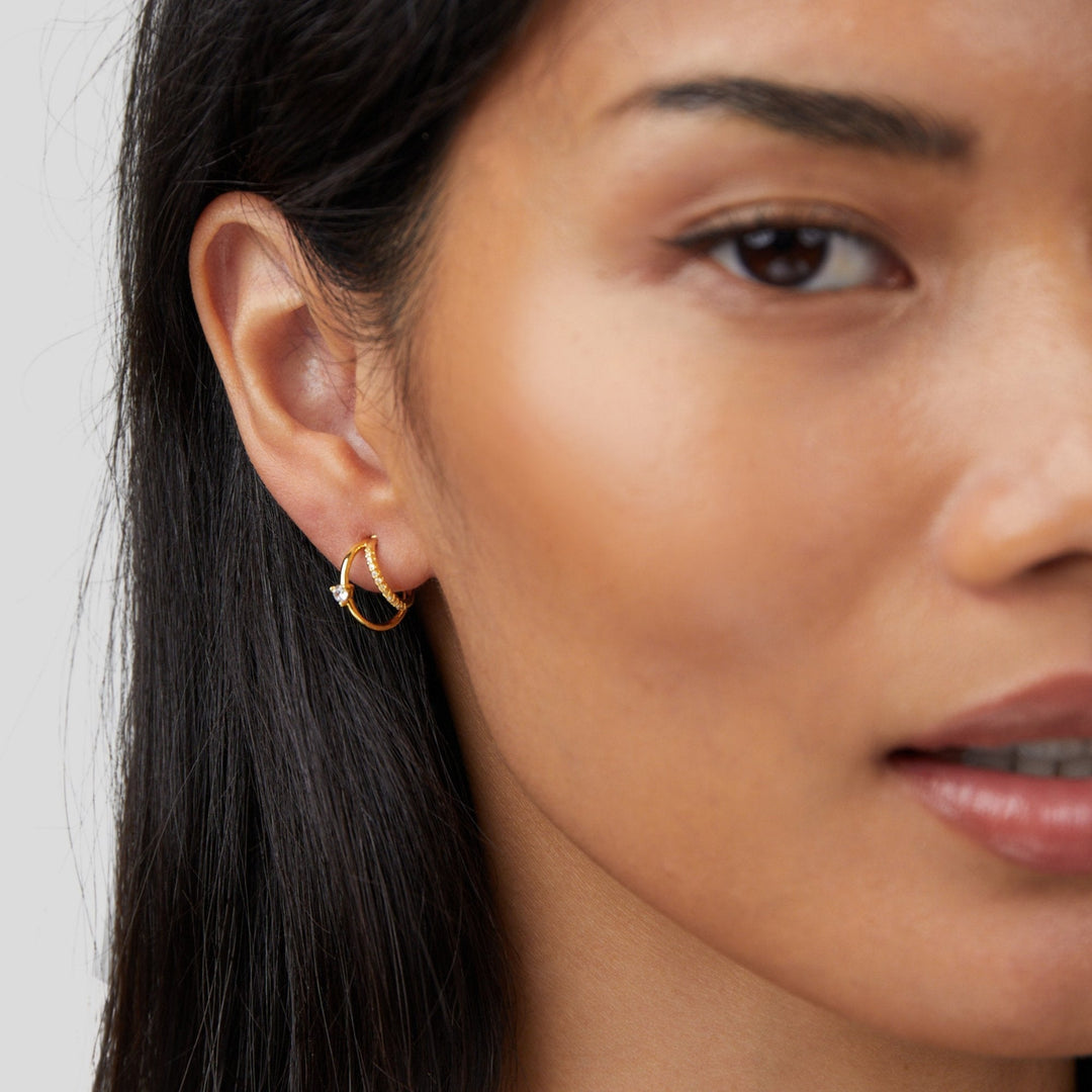 Boucles d’oreilles dorées multirangs en cristal