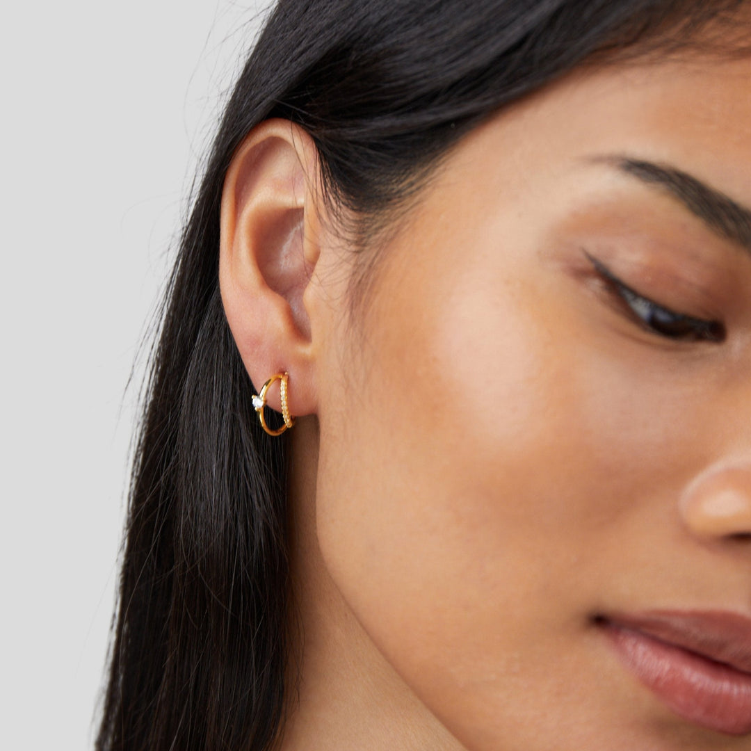Boucles d’oreilles dorées multirangs en cristal
