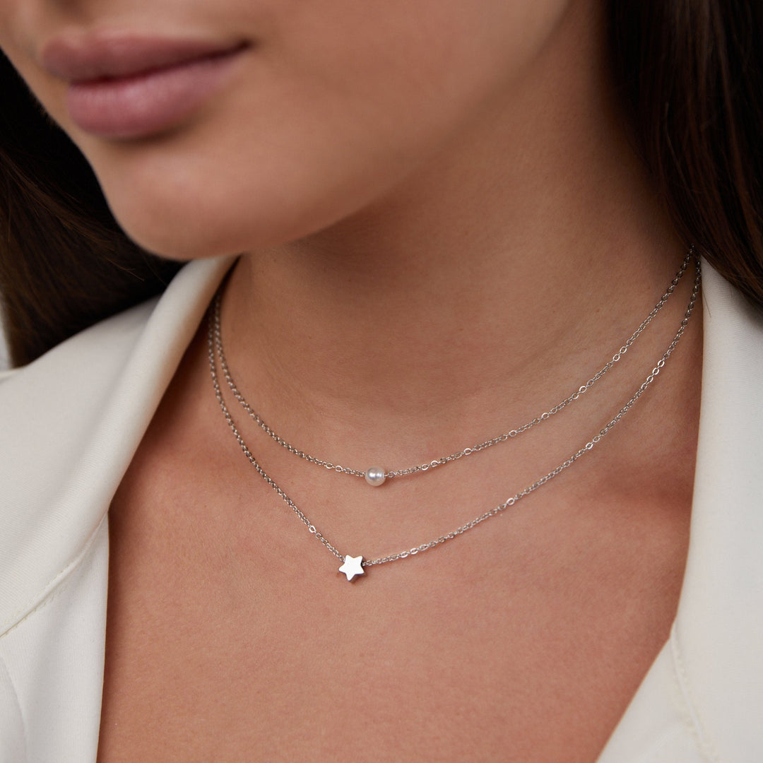 Collier z vrstveného striebra so hviezdou a perlou