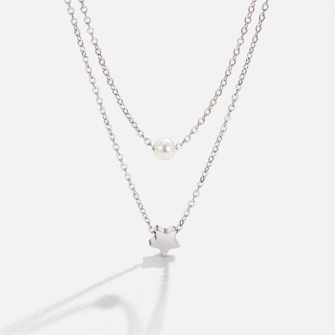 Collier z vrstveného striebra so hviezdou a perlou