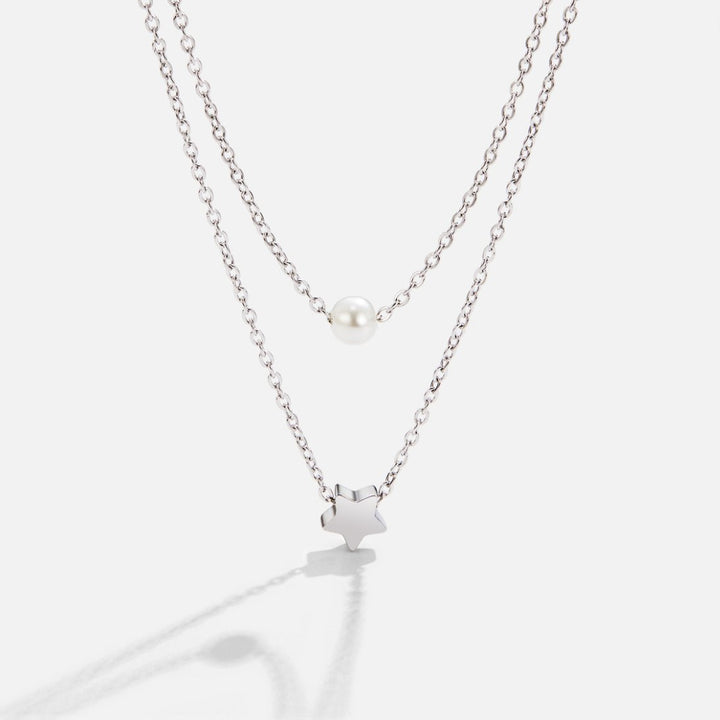 Collier z vrstveného striebra so hviezdou a perlou