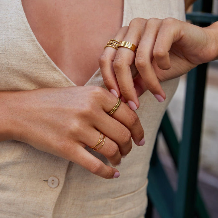 Bague dorée Leon perles