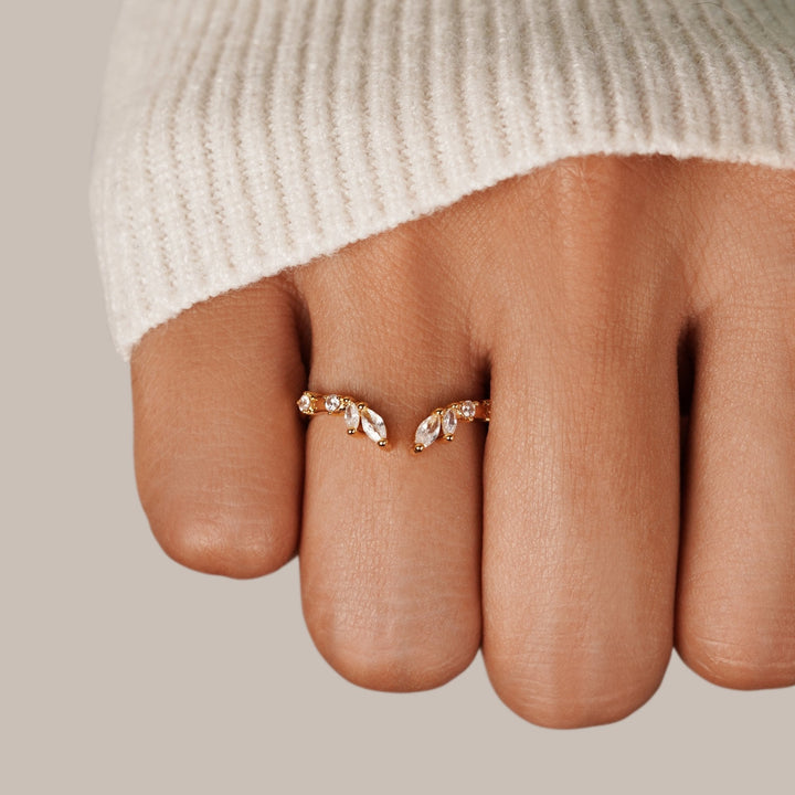 Bague vigne Lily cristal dorée