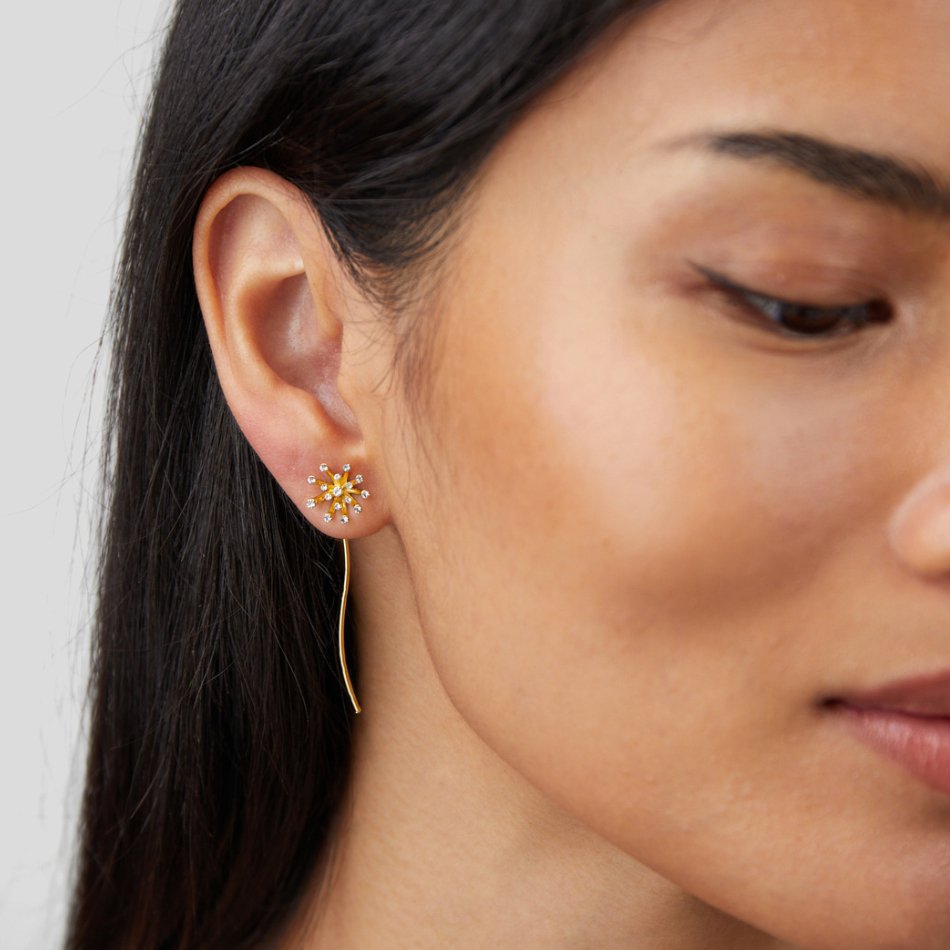 Boucles d’oreilles dorées 18K Dandelion Faites un vœu