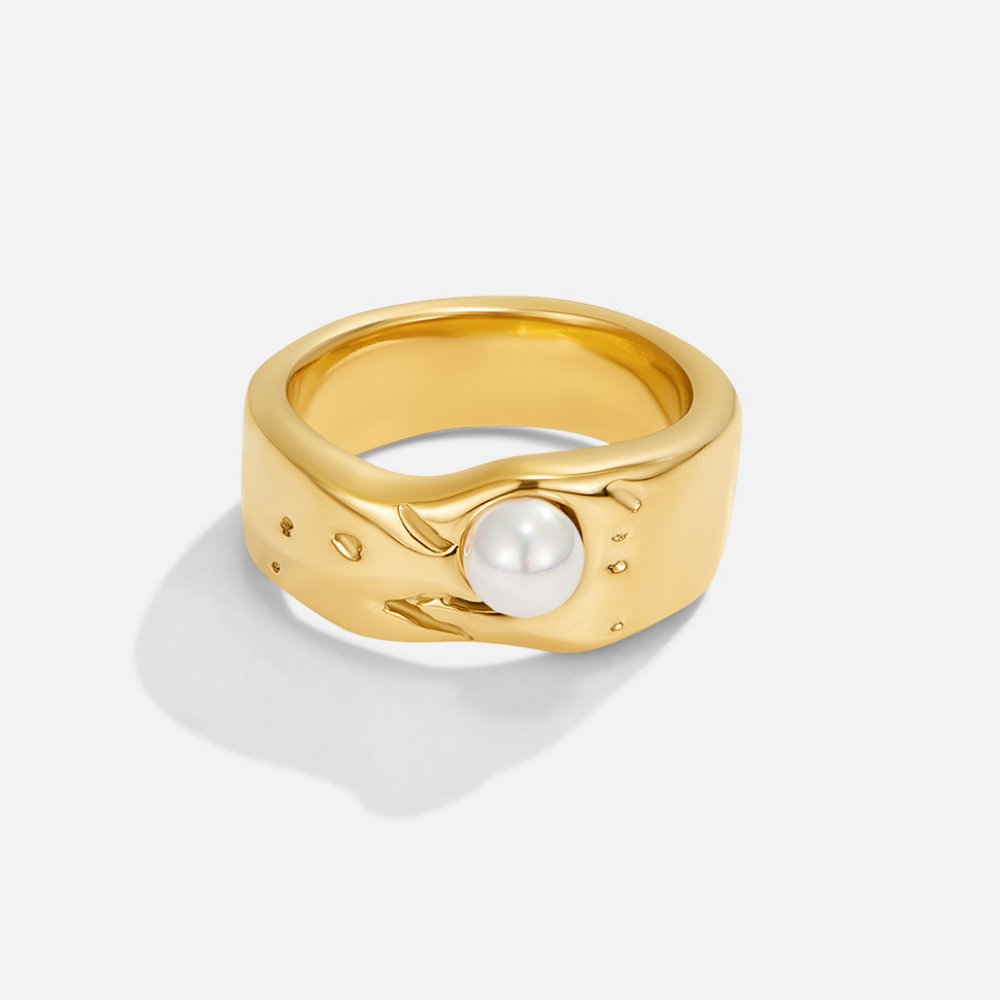 Bague Malia large dorée perles