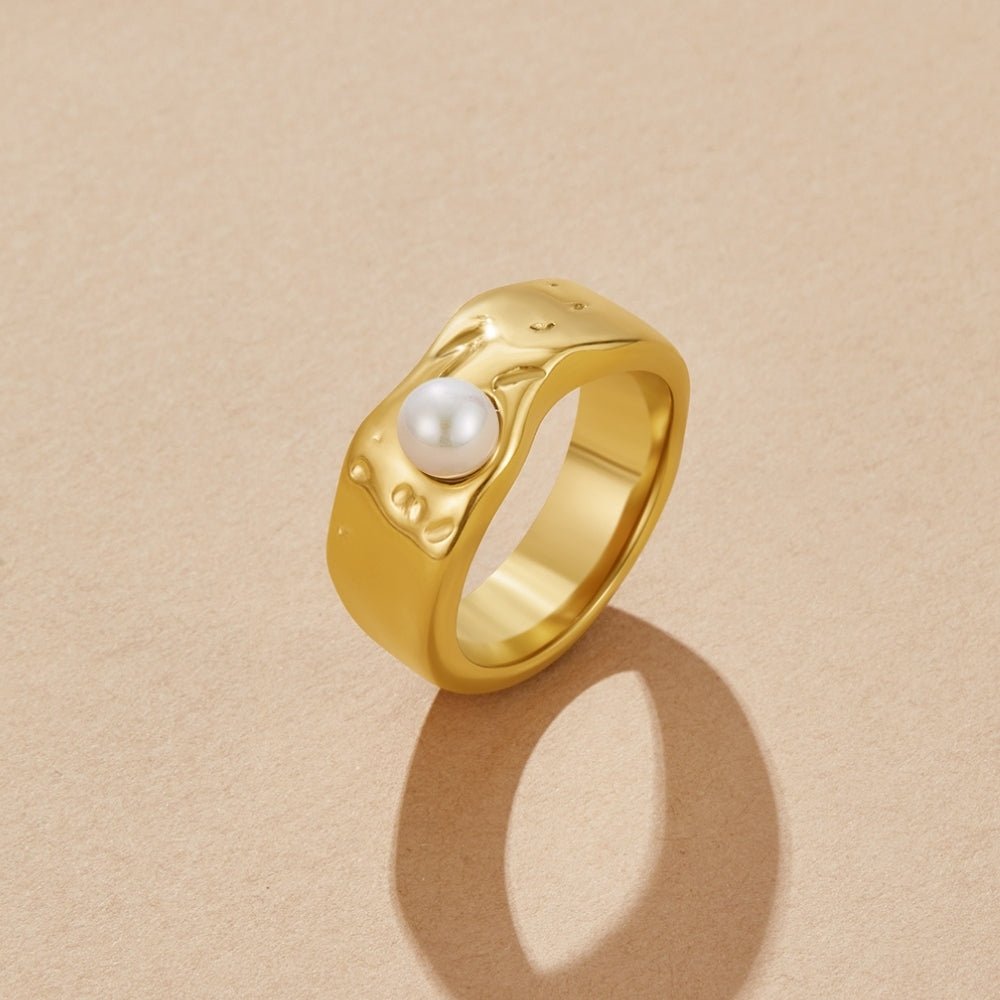Bague Malia large dorée perles