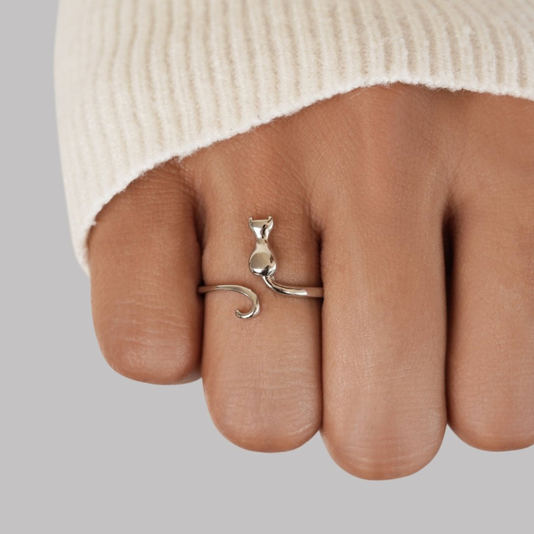 Bague argentée minuit chat