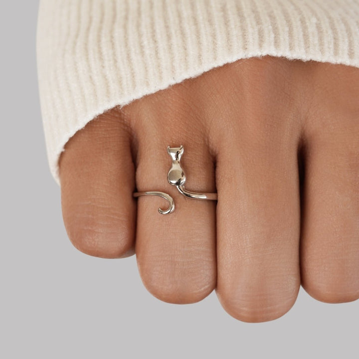 Bague argentée minuit chat