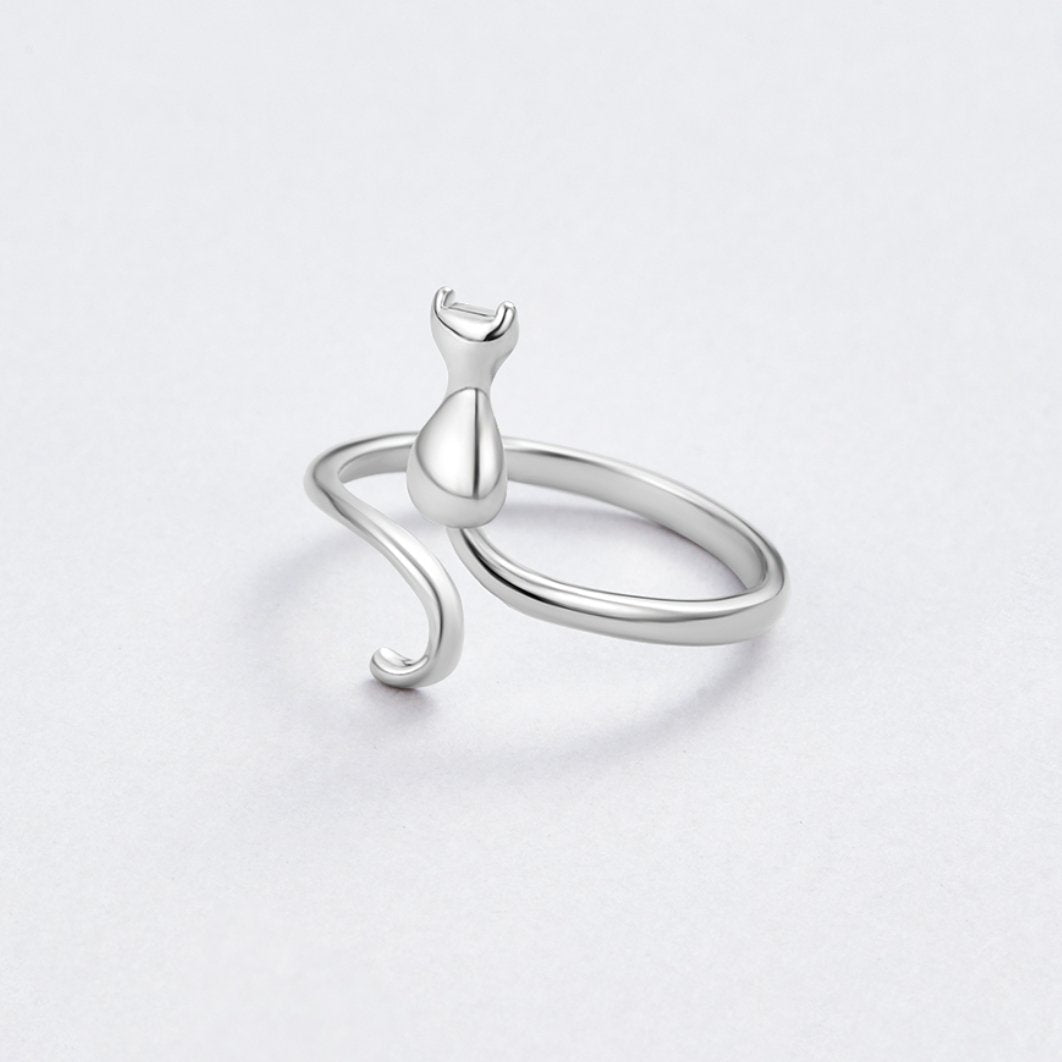 Bague argentée minuit chat