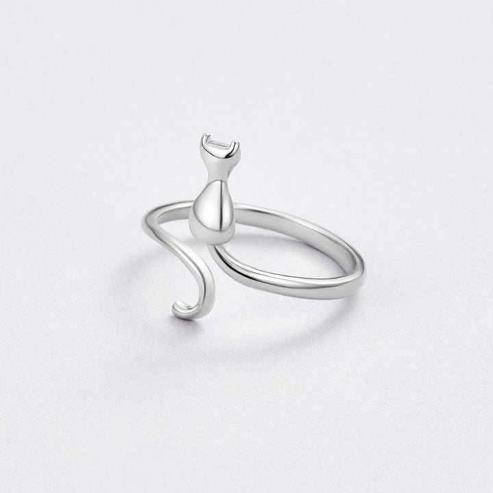 Bague argentée minuit chat