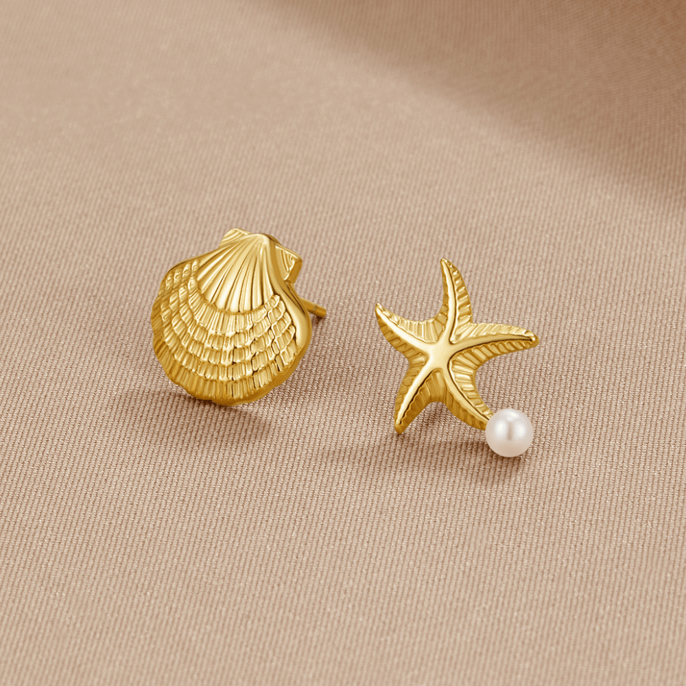 Boucles d’oreilles dorées Naia Coquillage & Étoile de mer