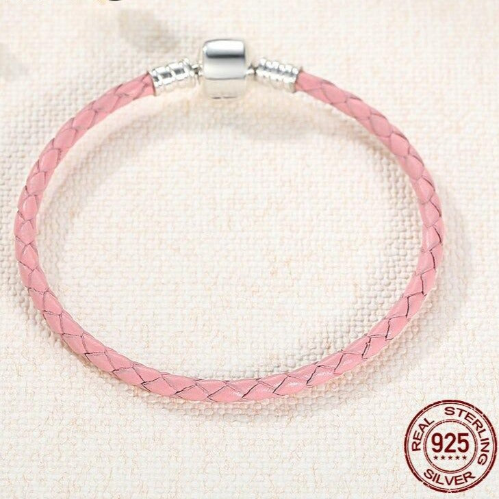 Bracelet en Cuir Rose pour Charms