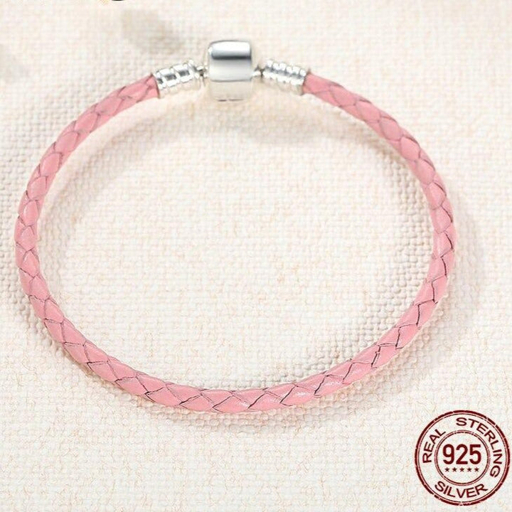 Bracelet en Cuir Rose pour Charms