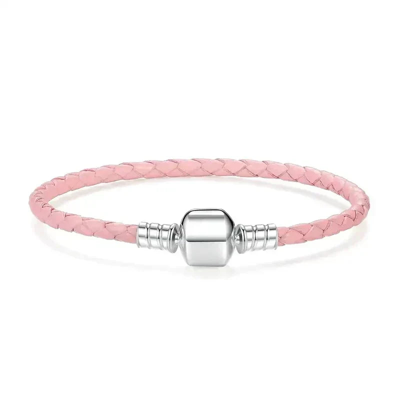 Bracelet en Cuir Rose pour Charms