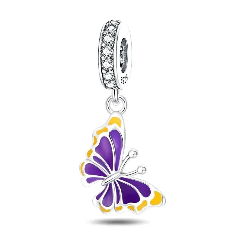 Charm et papillon jaune violet - Maison Perle