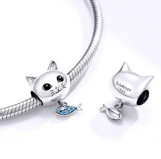 Charm Tête de chat en argent - Maison Perle
