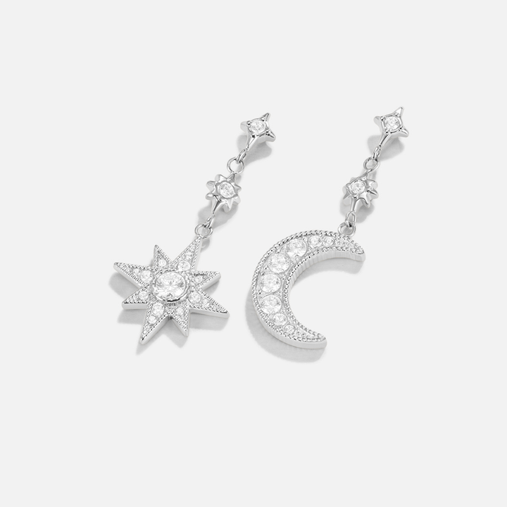 Boucles d’oreilles argentées Lune & Étoile en cristal