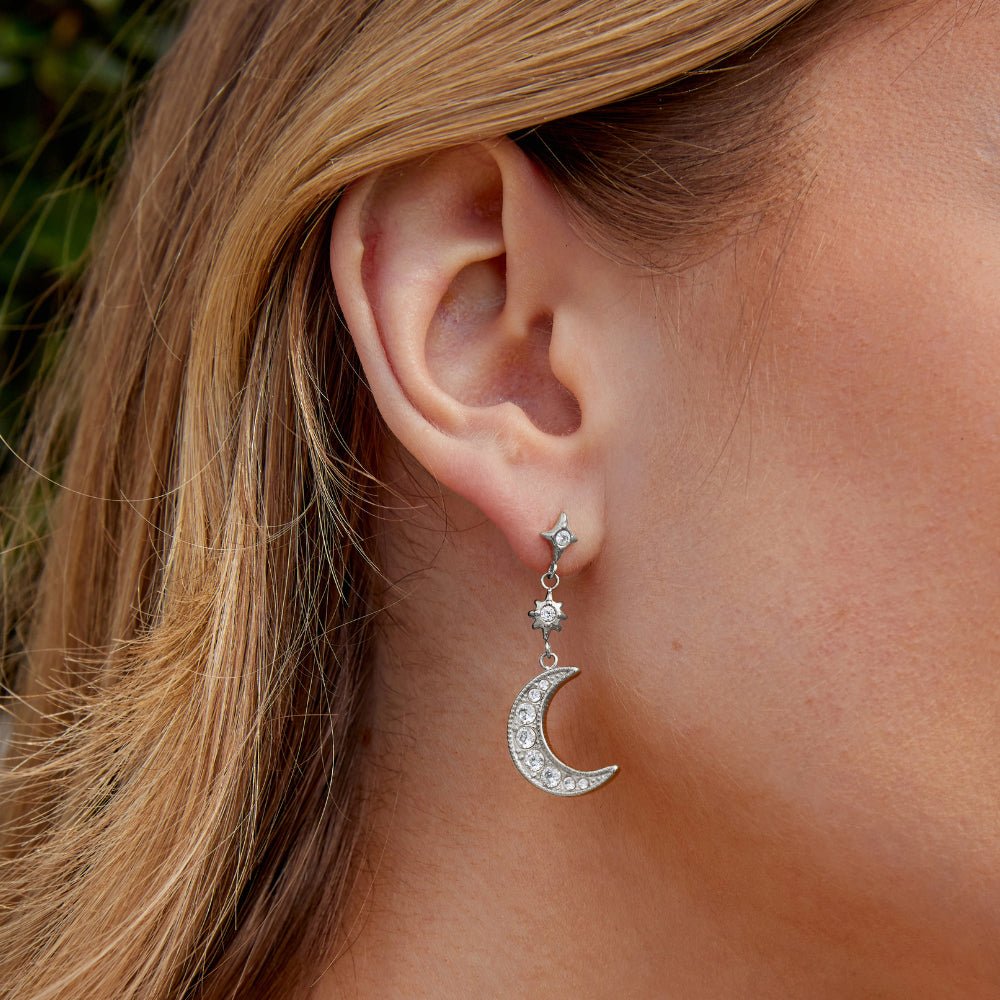 Boucles d’oreilles argentées Lune & Étoile en cristal