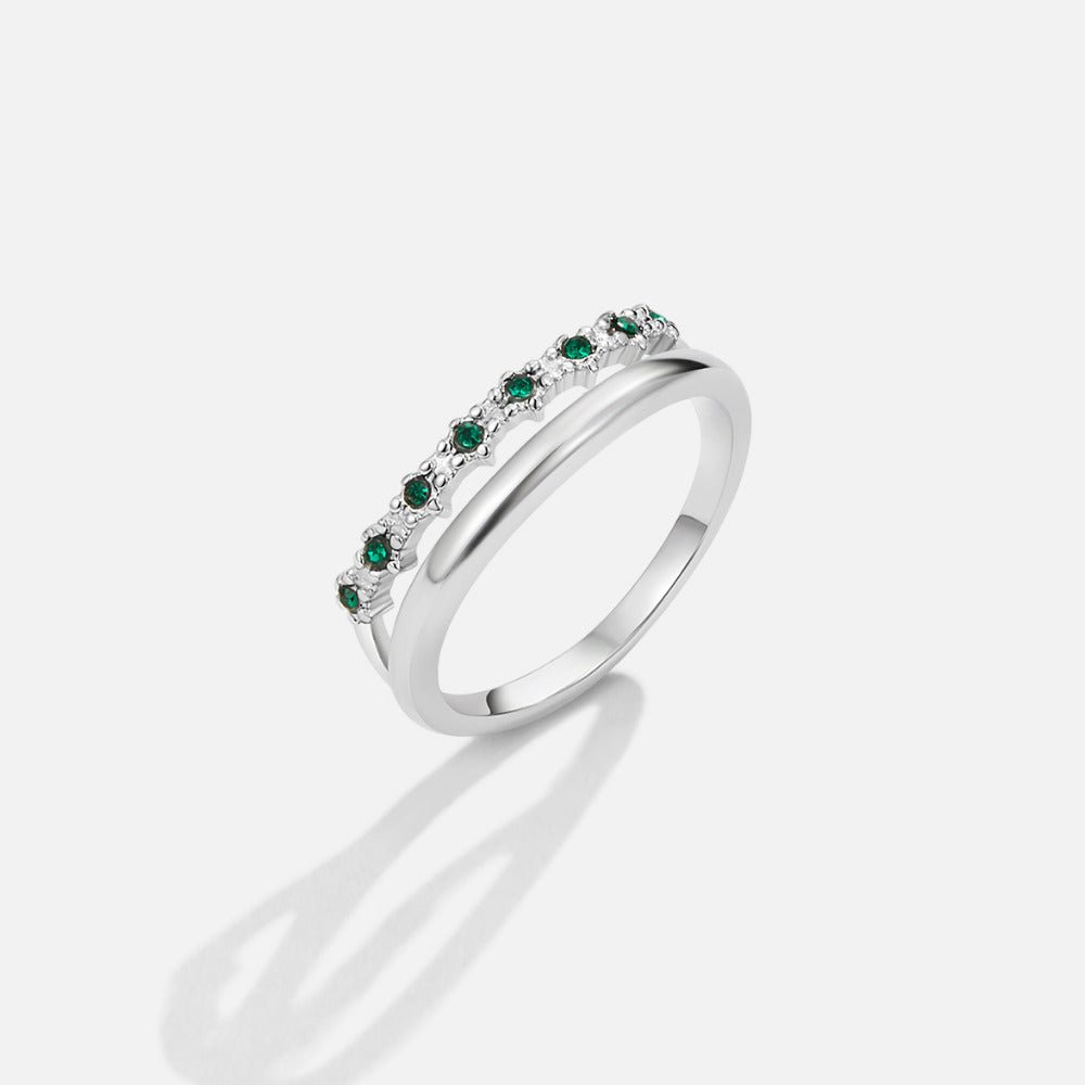 Bague argentée Marissa émeraude verte multirang