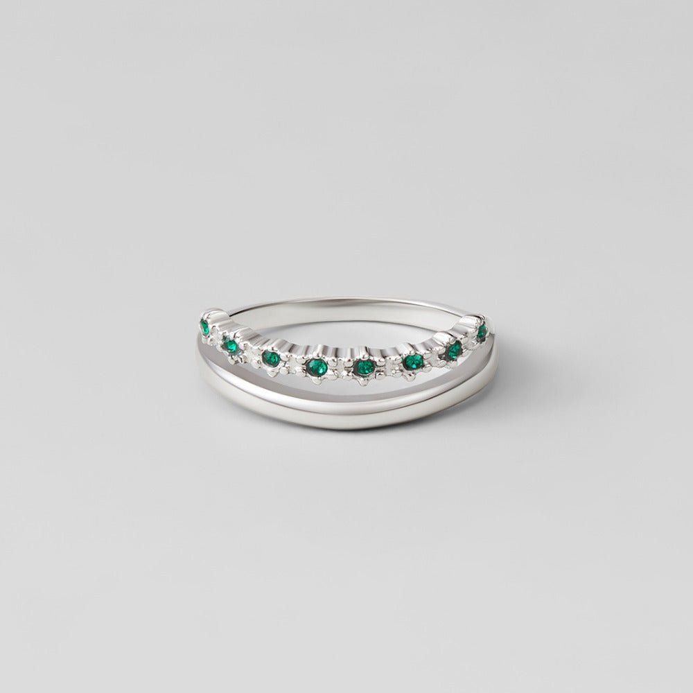 Bague argentée Marissa émeraude verte multirang