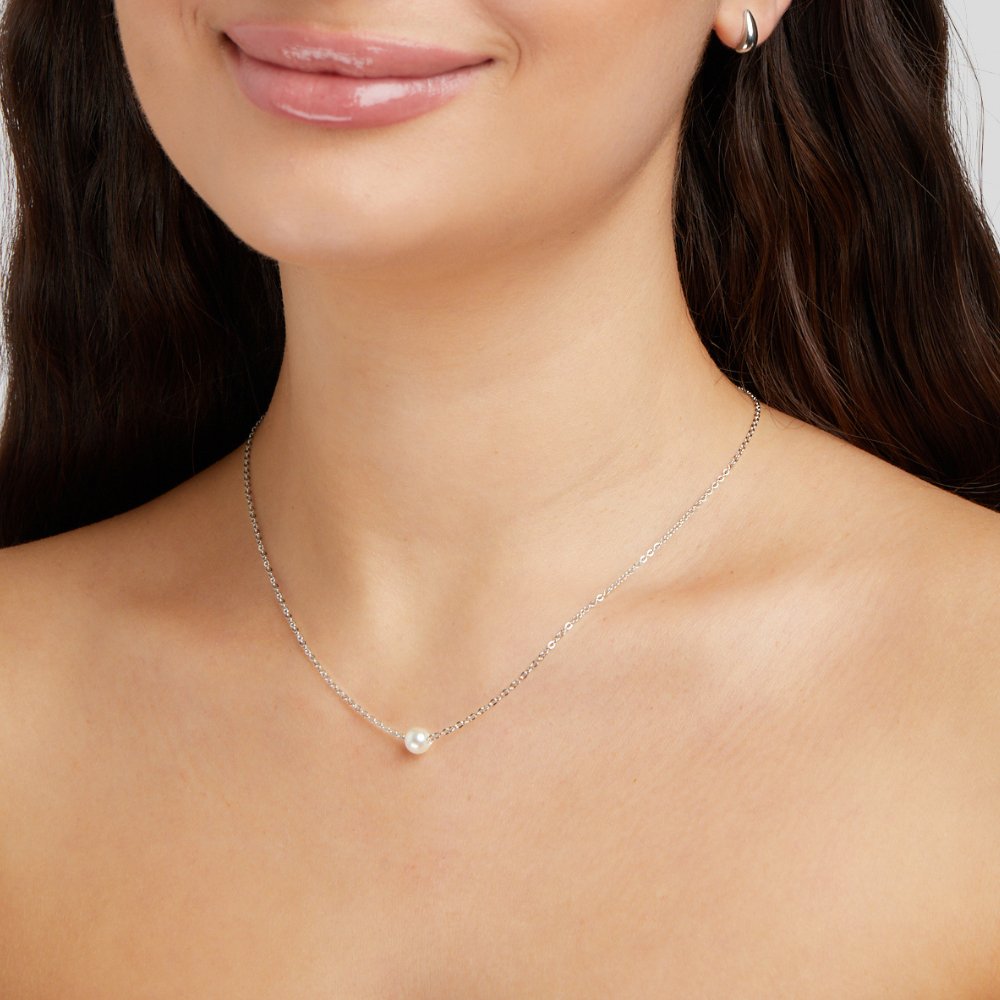 Collier argenté Solitaire s perlou