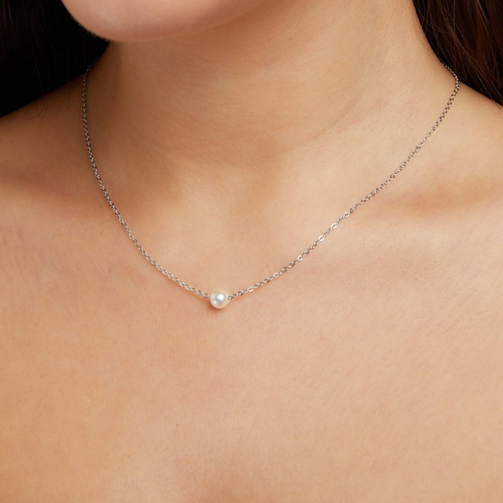 Collier argenté Solitaire s perlou