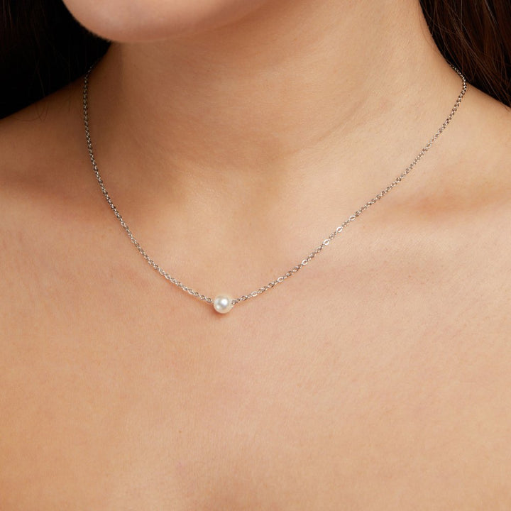 Collier argenté Solitaire s perlou