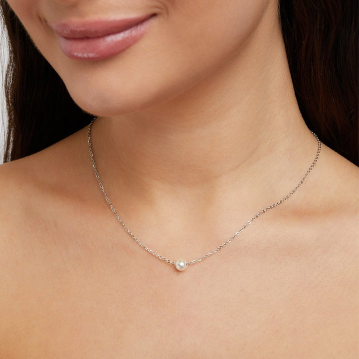 Collier argenté Solitaire s perlou