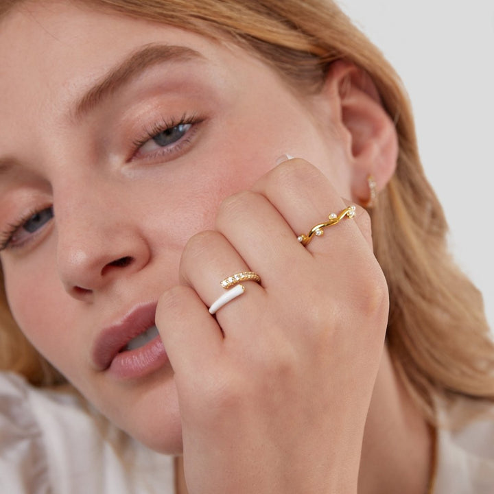 Bague ondulée perles 18K or