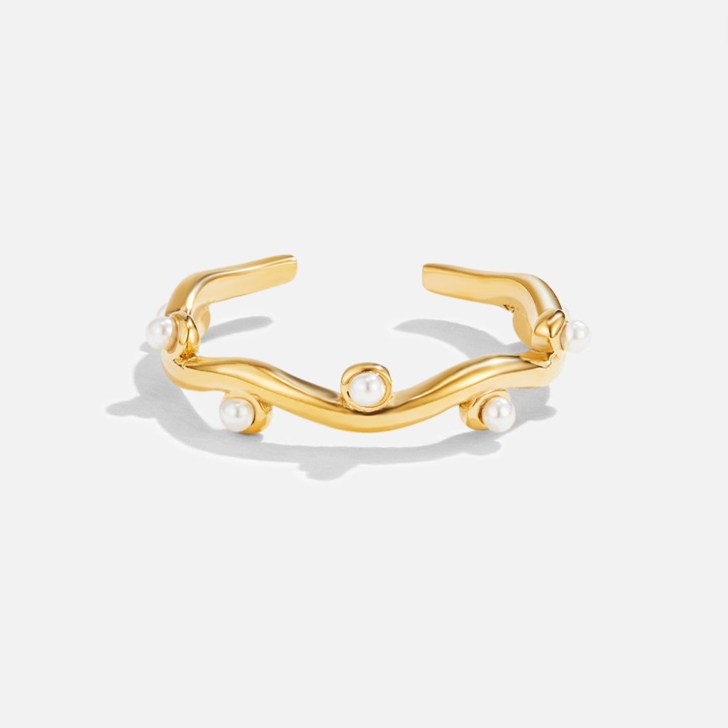 Bague ondulée perles 18K or