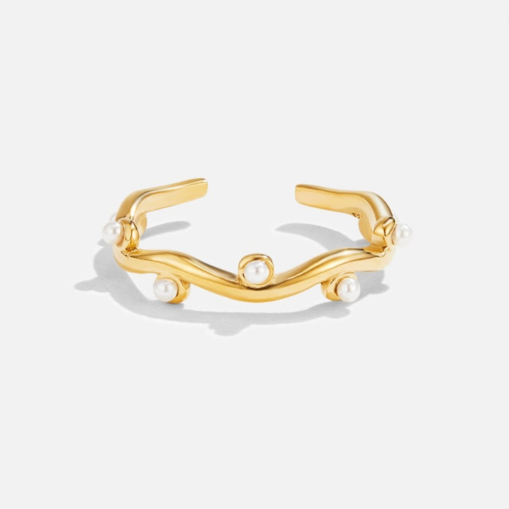 Bague ondulée perles 18K or
