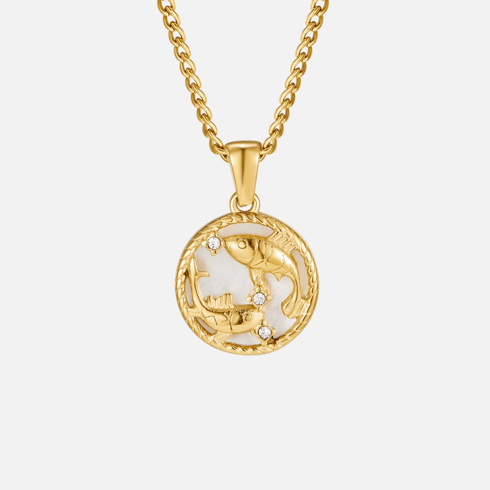 Collier so zodiakálnou mincou z bielej mušle