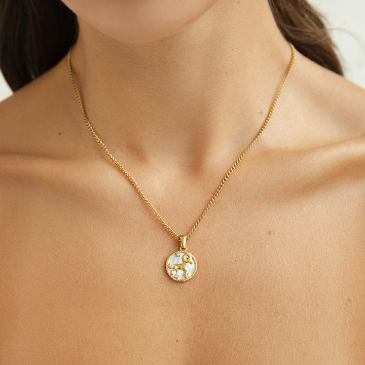 Collier so zodiakálnou mincou z bielej mušle