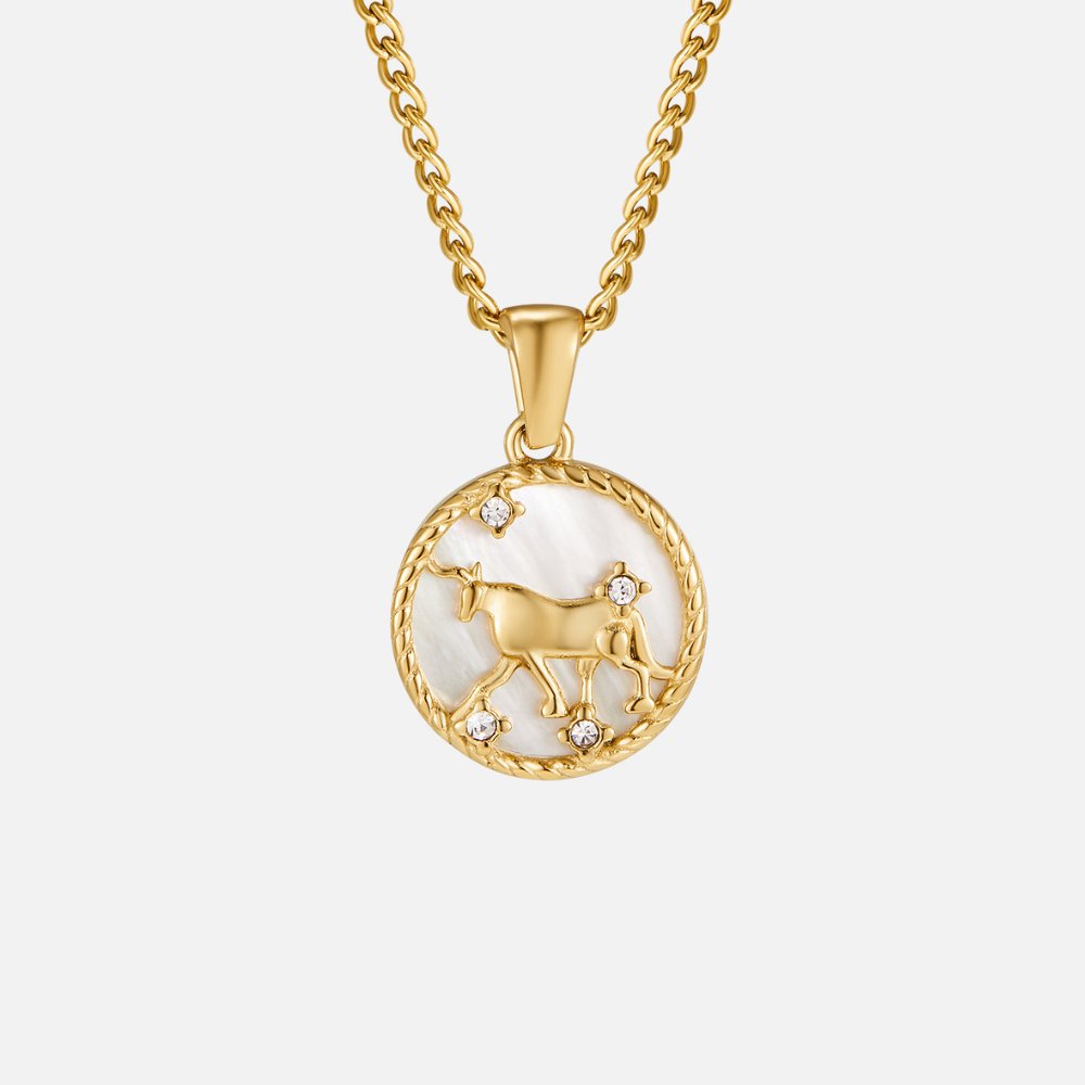 Collier so zodiakálnou mincou z bielej mušle