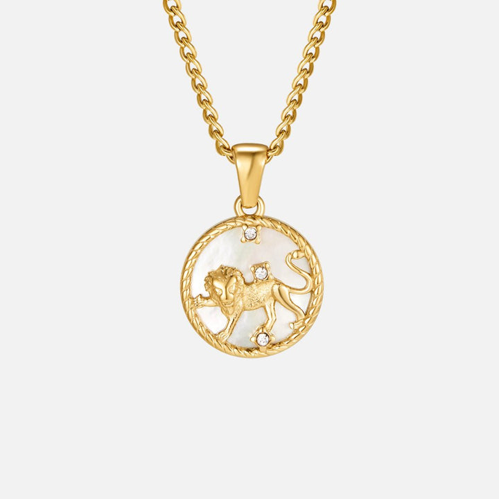 Collier so zodiakálnou mincou z bielej mušle