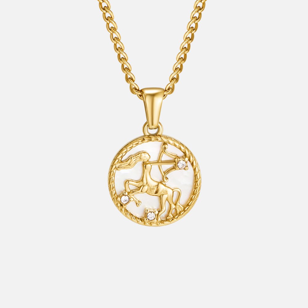 Collier so zodiakálnou mincou z bielej mušle