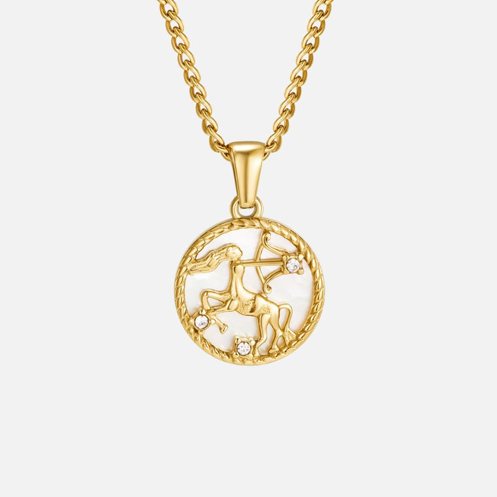 Collier so zodiakálnou mincou z bielej mušle