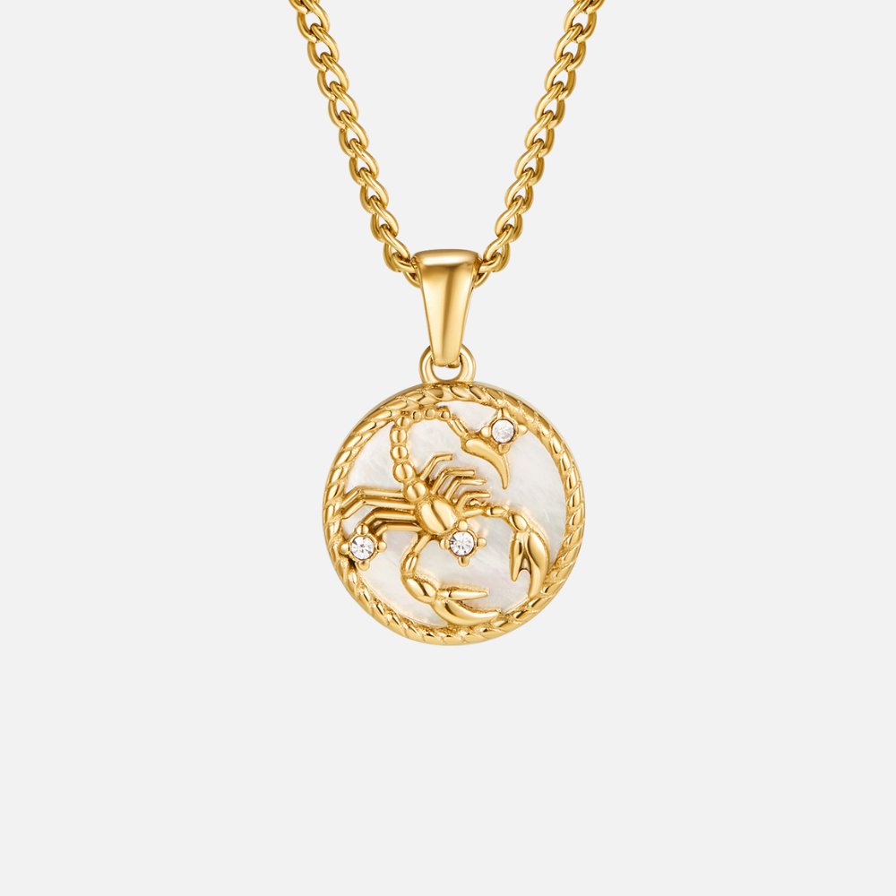Collier so zodiakálnou mincou z bielej mušle