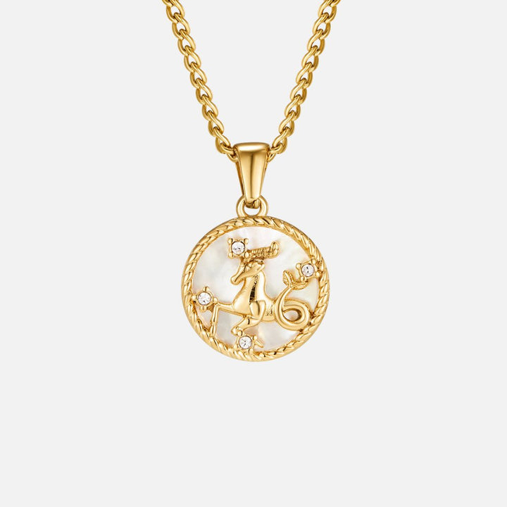 Collier so zodiakálnou mincou z bielej mušle